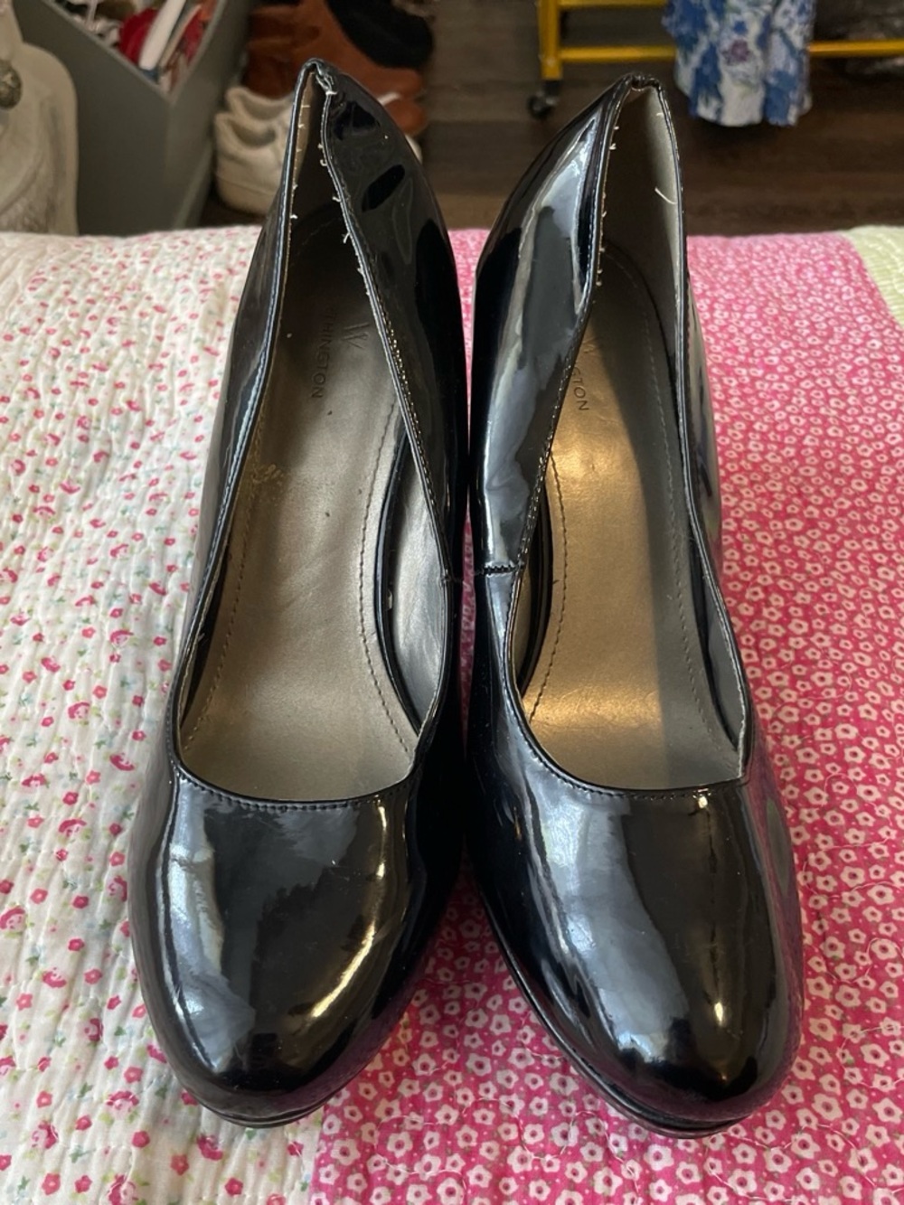 Worthington Black Patent Round-Toe Pumps